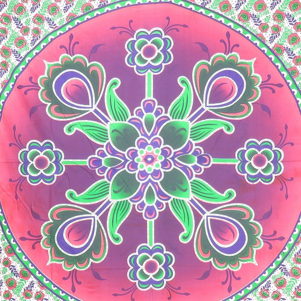 88" X 84" Green Pink And White Floral Cotton Hanging Tapestry — view 4