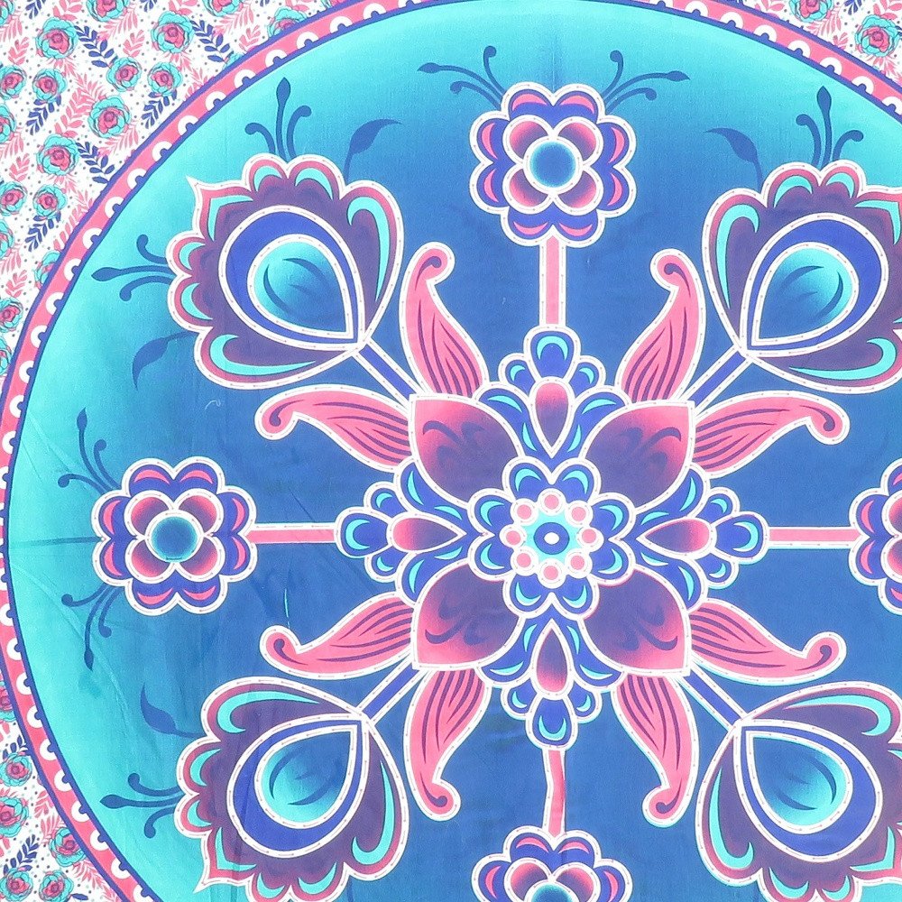 88" X 84" Pink Sky Blue And White Floral Cotton Hanging Tapestry — view 5