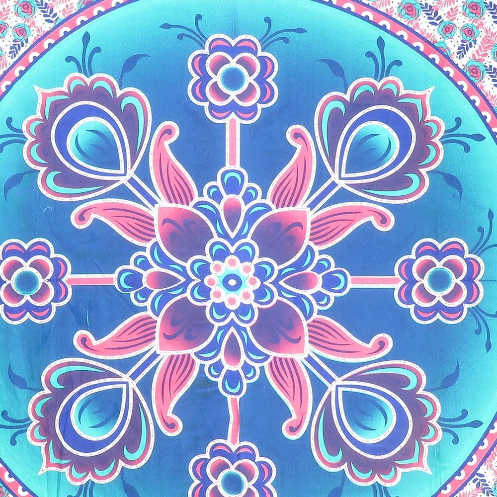 88" X 84" Pink Sky Blue And White Floral Cotton Hanging Tapestry — view 4