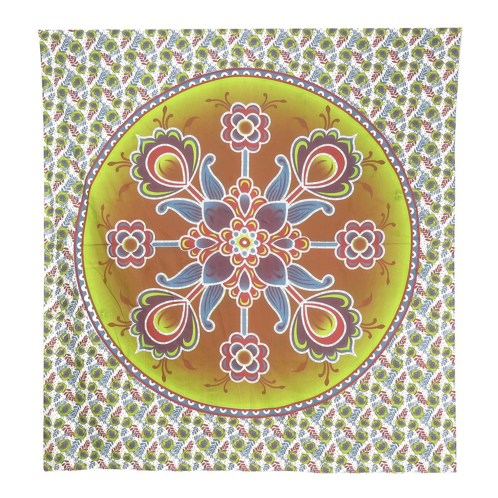 88" X 84" Green White And Yellow Floral Cotton Hanging Tapestry — view 2