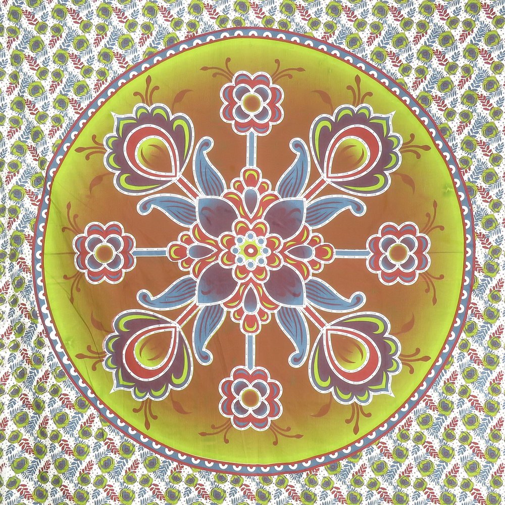 88" X 84" Green White And Yellow Floral Cotton Hanging Tapestry — view 3