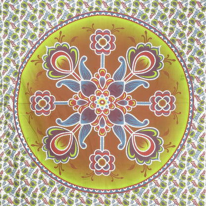 88" X 84" Green White And Yellow Floral Cotton Hanging Tapestry