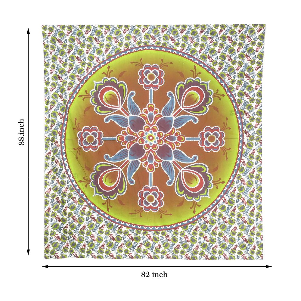 88" X 84" Green White And Yellow Floral Cotton Hanging Tapestry — view 7