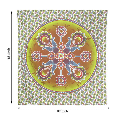 88" X 84" Green White And Yellow Floral Cotton Hanging Tapestry