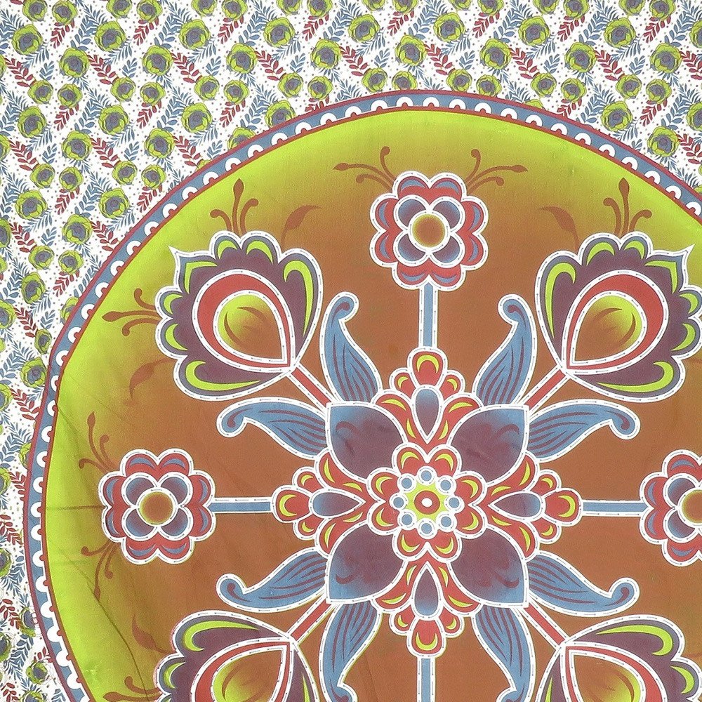 88" X 84" Green White And Yellow Floral Cotton Hanging Tapestry — view 5