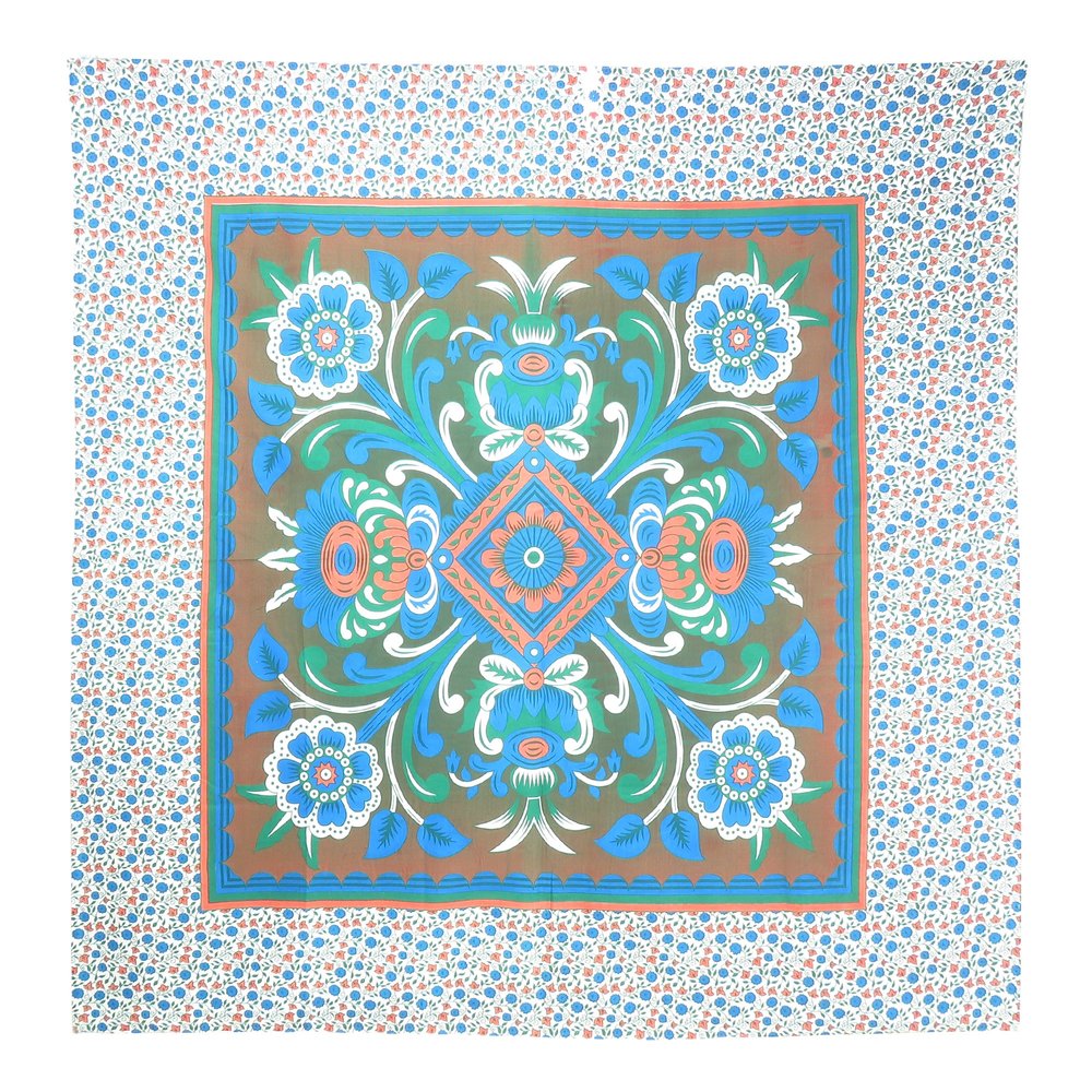 88" X 84" Brown Blue And White Floral Cotton Hanging Tapestry — view 2