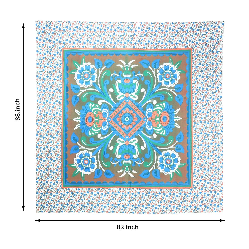 88" X 84" Brown Blue And White Floral Cotton Hanging Tapestry — view 7
