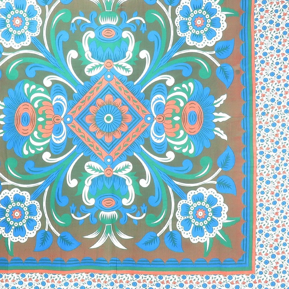 88" X 84" Brown Blue And White Floral Cotton Hanging Tapestry — view 3