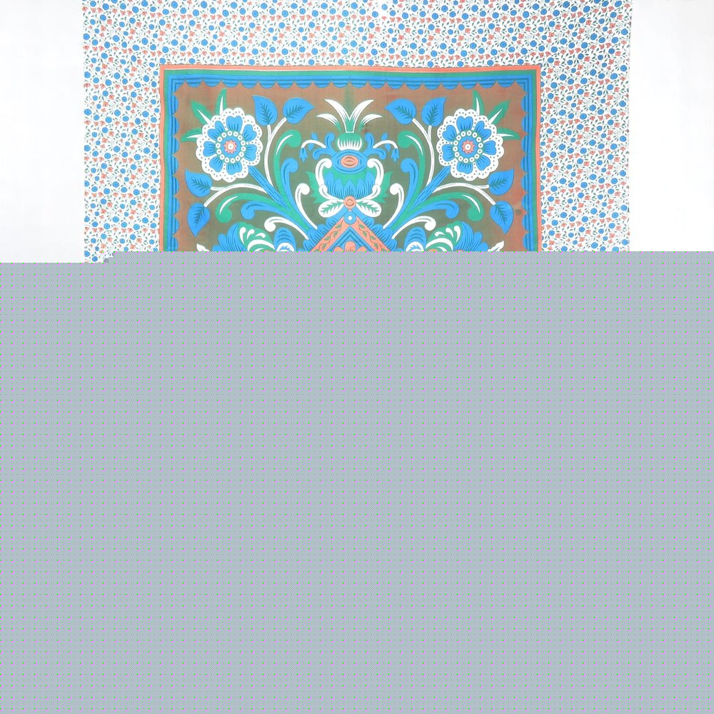 88" X 84" Brown Blue And White Floral Cotton Hanging Tapestry