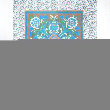 88" X 84" Brown Blue And White Floral Cotton Hanging Tapestry