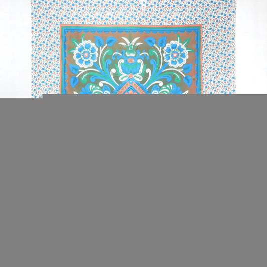 88" X 84" Brown Blue And White Floral Cotton Hanging Tapestry