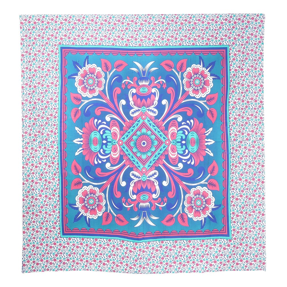 88" X 84" Blue Red And White Floral Cotton Hanging Tapestry — view 2