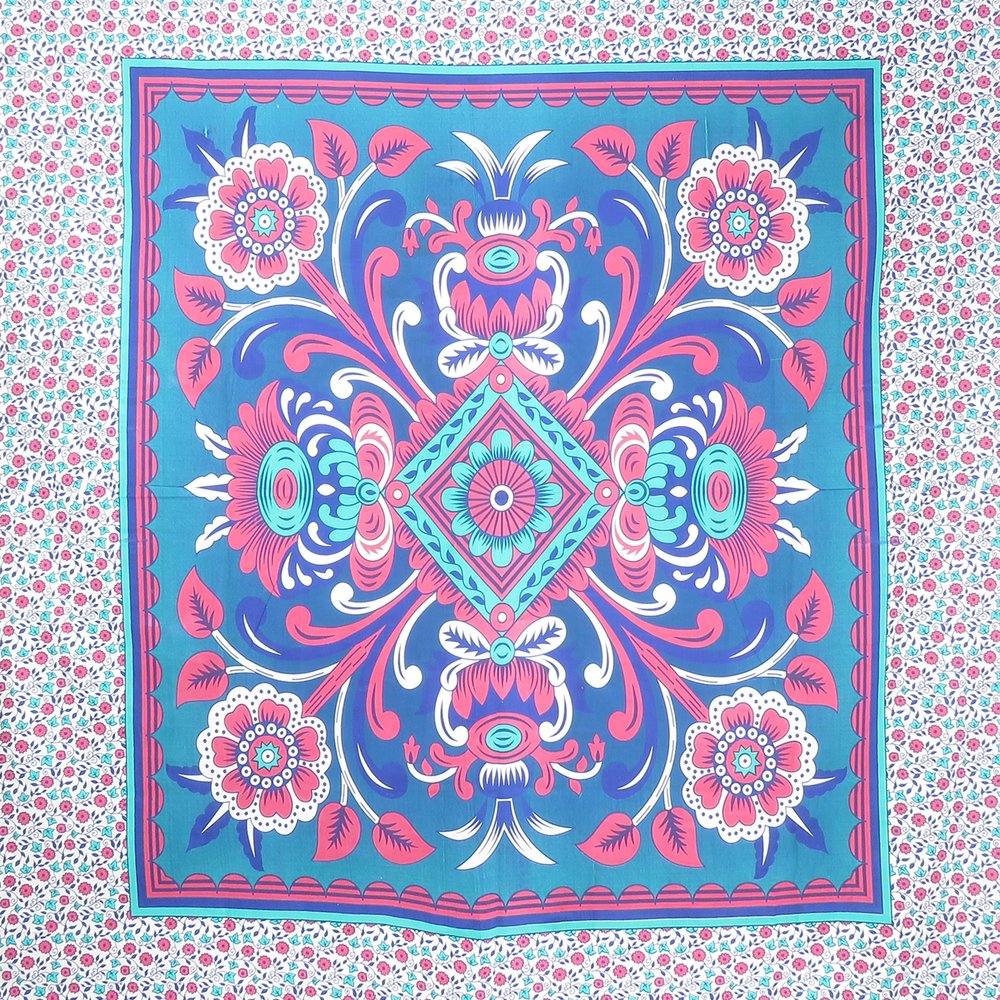 88" X 84" Blue Red And White Floral Cotton Hanging Tapestry — view 3