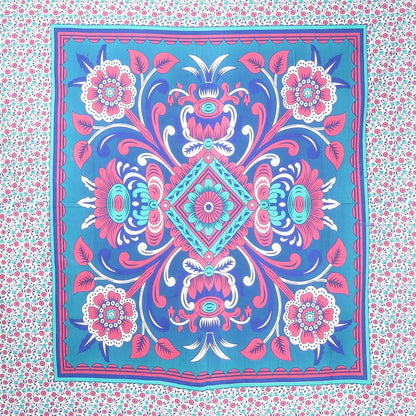 88" X 84" Blue Red And White Floral Cotton Hanging Tapestry