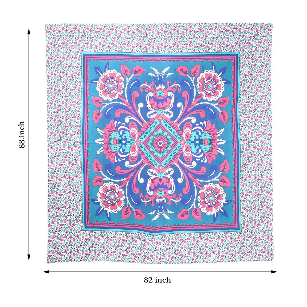 88" X 84" Blue Red And White Floral Cotton Hanging Tapestry — view 7