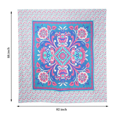 88" X 84" Blue Red And White Floral Cotton Hanging Tapestry