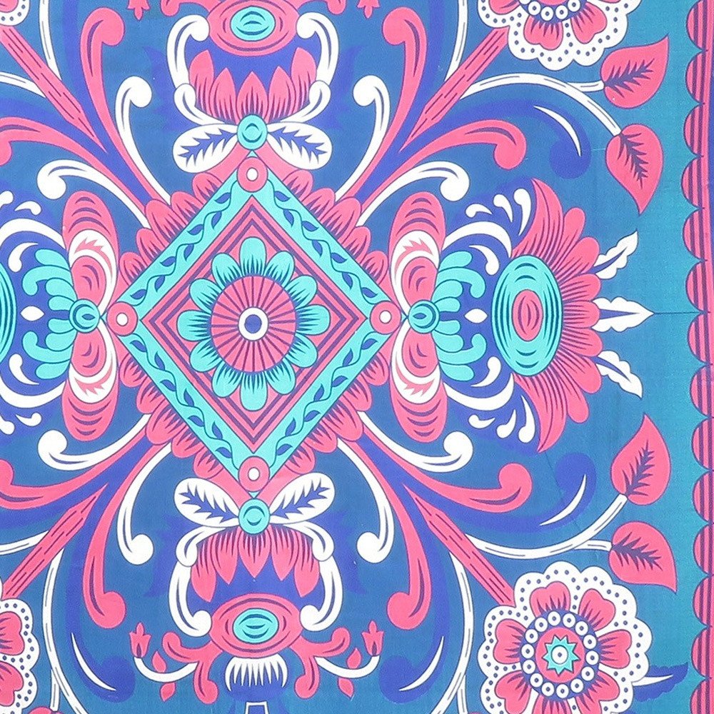 88" X 84" Blue Red And White Floral Cotton Hanging Tapestry