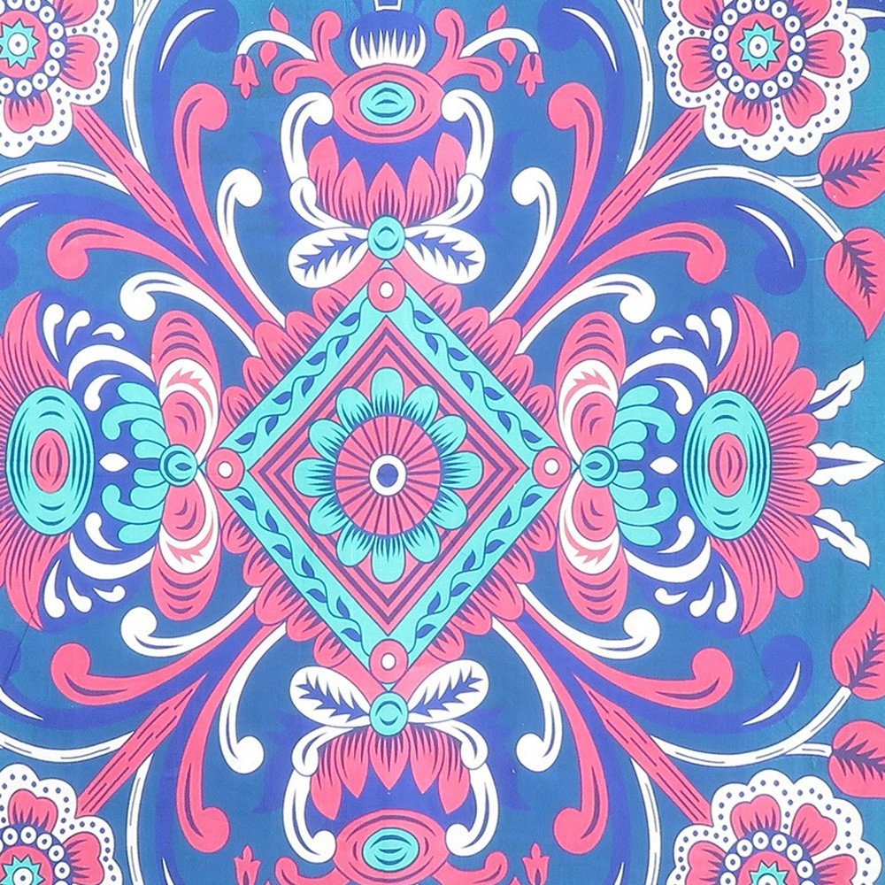 88" X 84" Blue Red And White Floral Cotton Hanging Tapestry — view 5