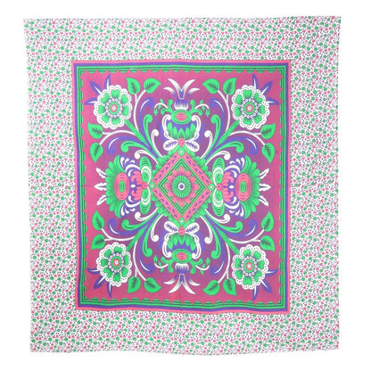 88" X 84" Pink Green And White Floral Cotton Hanging Tapestry