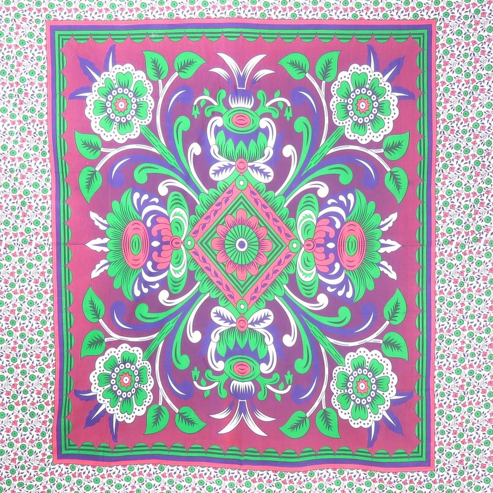 88" X 84" Pink Green And White Floral Cotton Hanging Tapestry — view 3