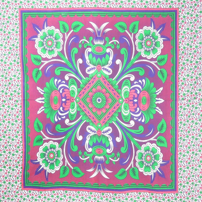 88" X 84" Pink Green And White Floral Cotton Hanging Tapestry