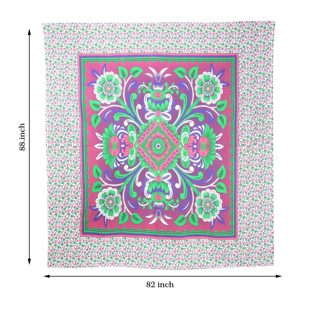 88" X 84" Pink Green And White Floral Cotton Hanging Tapestry — view 7