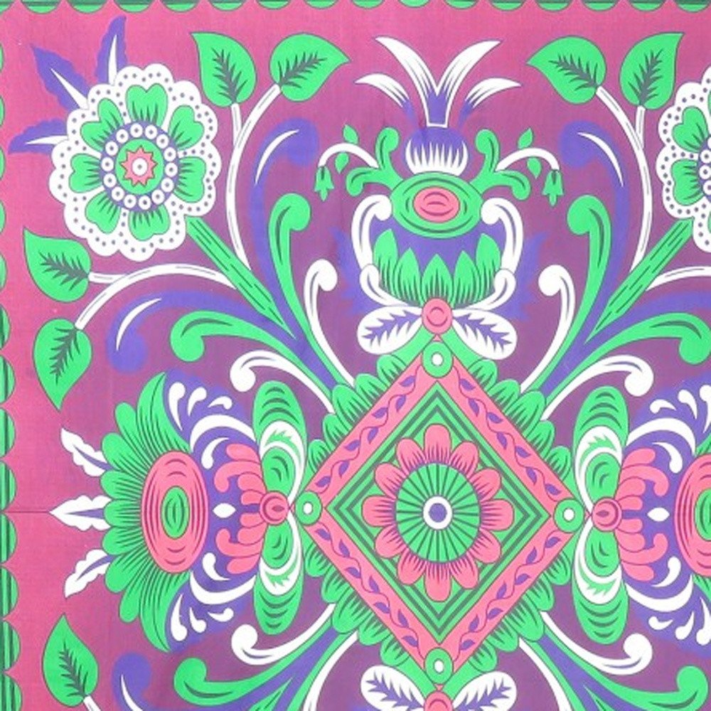 88" X 84" Pink Green And White Floral Cotton Hanging Tapestry — view 5