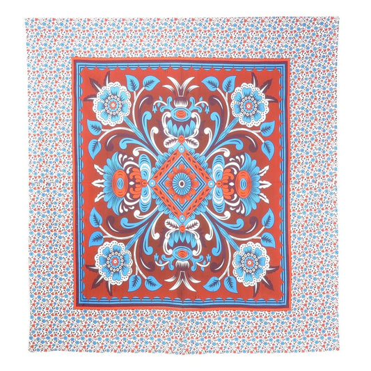 88" X 84" Red Blue And White Floral Cotton Hanging Tapestry