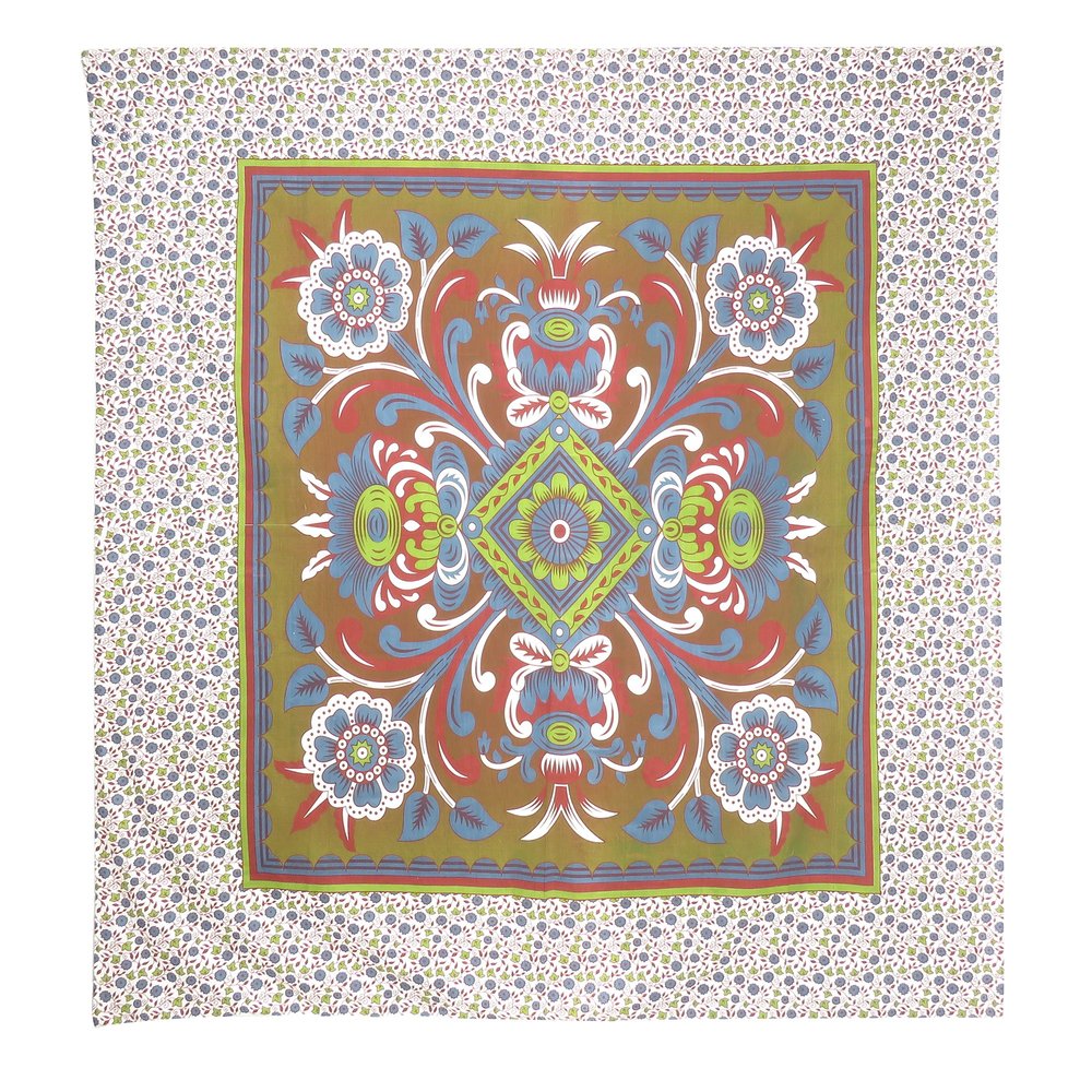 88" X 84" Green Red And White Floral Cotton Hanging Tapestry — view 2