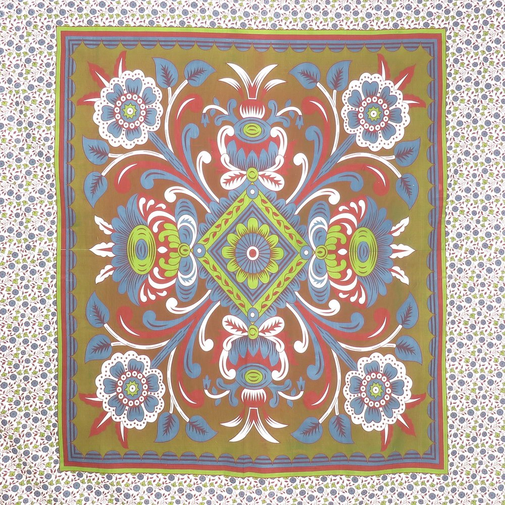 88" X 84" Green Red And White Floral Cotton Hanging Tapestry — view 3