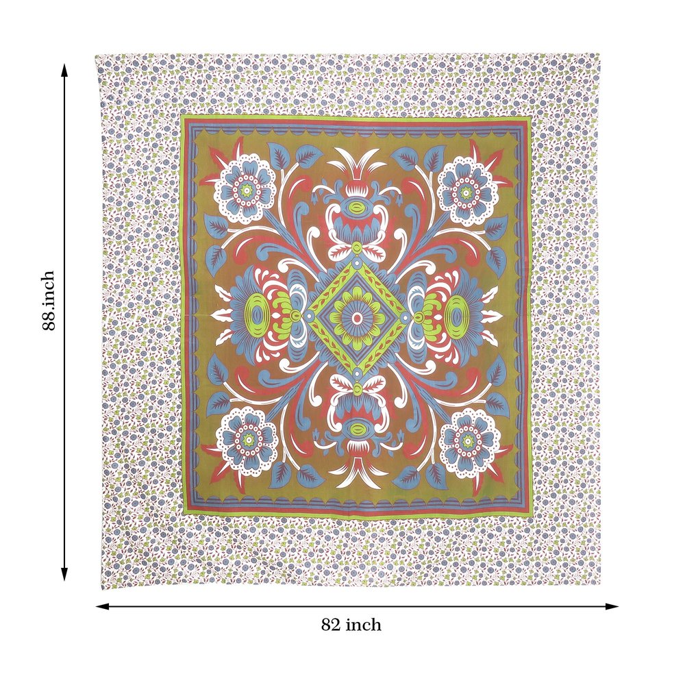 88" X 84" Green Red And White Floral Cotton Hanging Tapestry — view 7