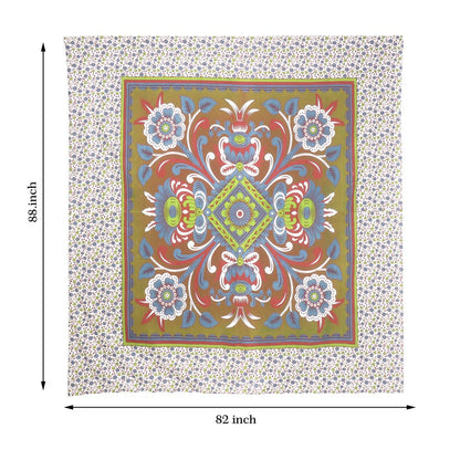 88" X 84" Green Red And White Floral Cotton Hanging Tapestry