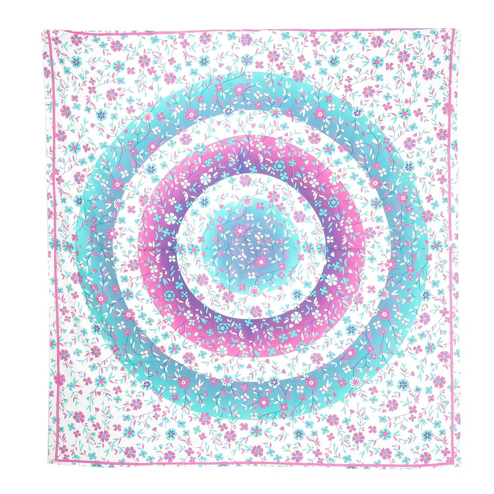 88" X 84" Pink Blue And White Floral Cotton Hanging Tapestry