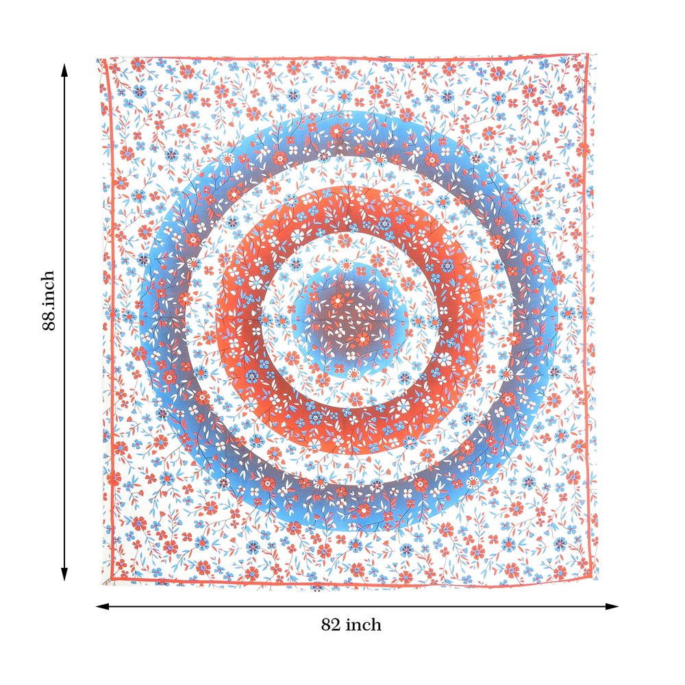 88" X 84" White Blue And Red Floral Cotton Hanging Tapestry — view 7
