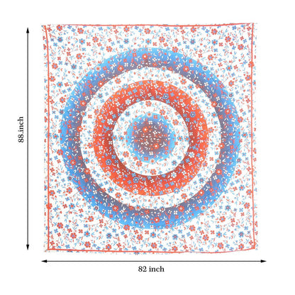 88" X 84" White Blue And Red Floral Cotton Hanging Tapestry