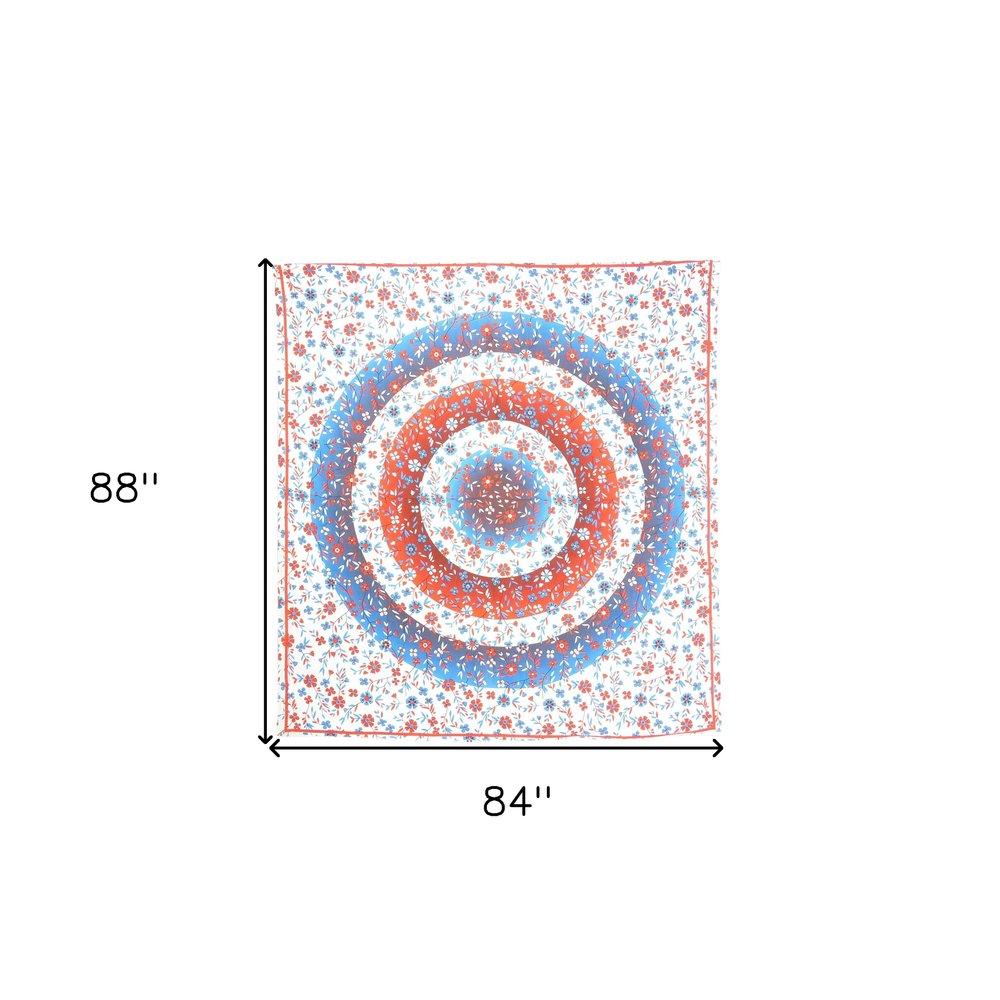 88" X 84" White Blue And Red Floral Cotton Hanging Tapestry — view 6
