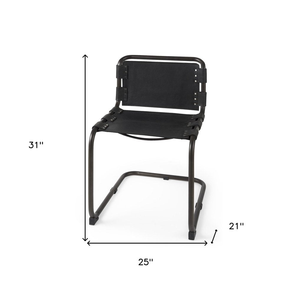 Black Leather Metal Open Back Dining Side Chair HomeRoots
