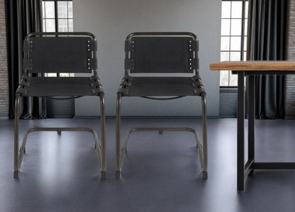 Black Leather Metal Open Back Dining Side Chair HomeRoots