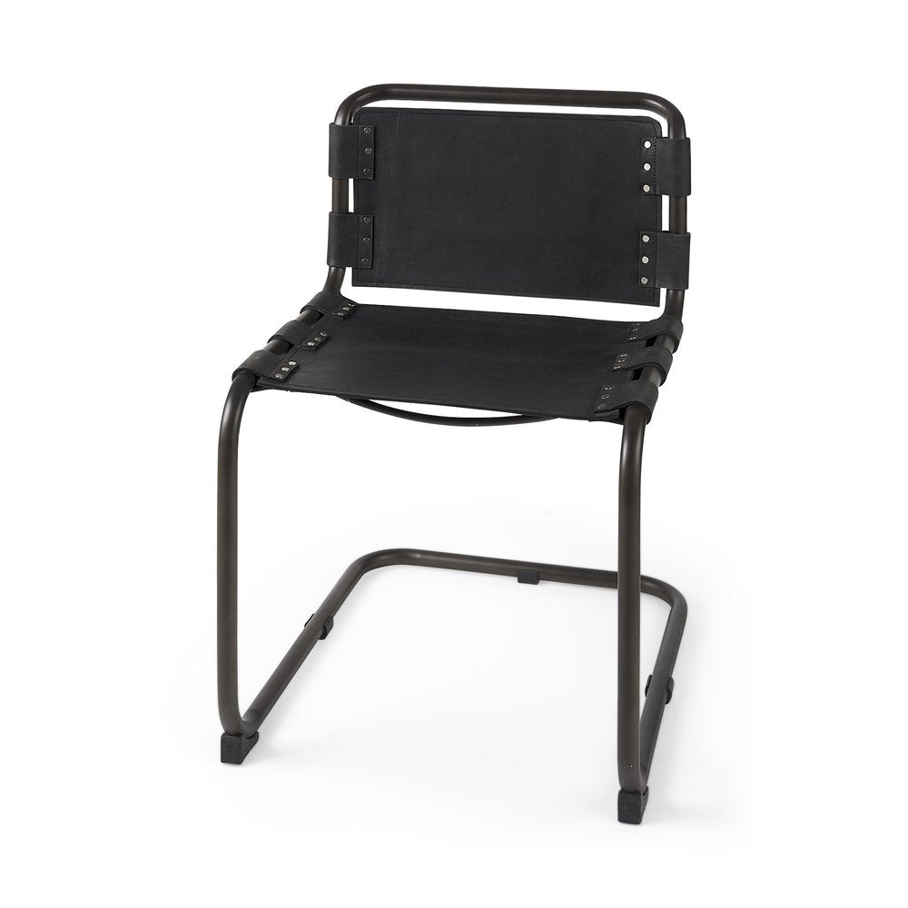 Black Leather Metal Open Back Dining Side Chair HomeRoots