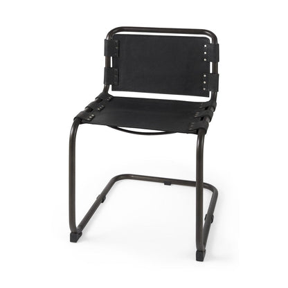 Black Leather Metal Open Back Dining Side Chair HomeRoots