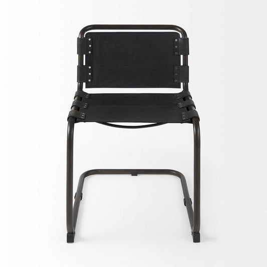 Black Leather Metal Open Back Dining Side Chair HomeRoots