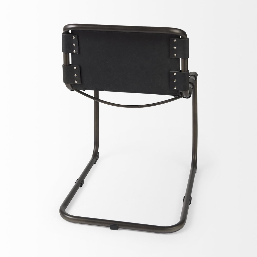 Black Leather Metal Open Back Dining Side Chair — view 5