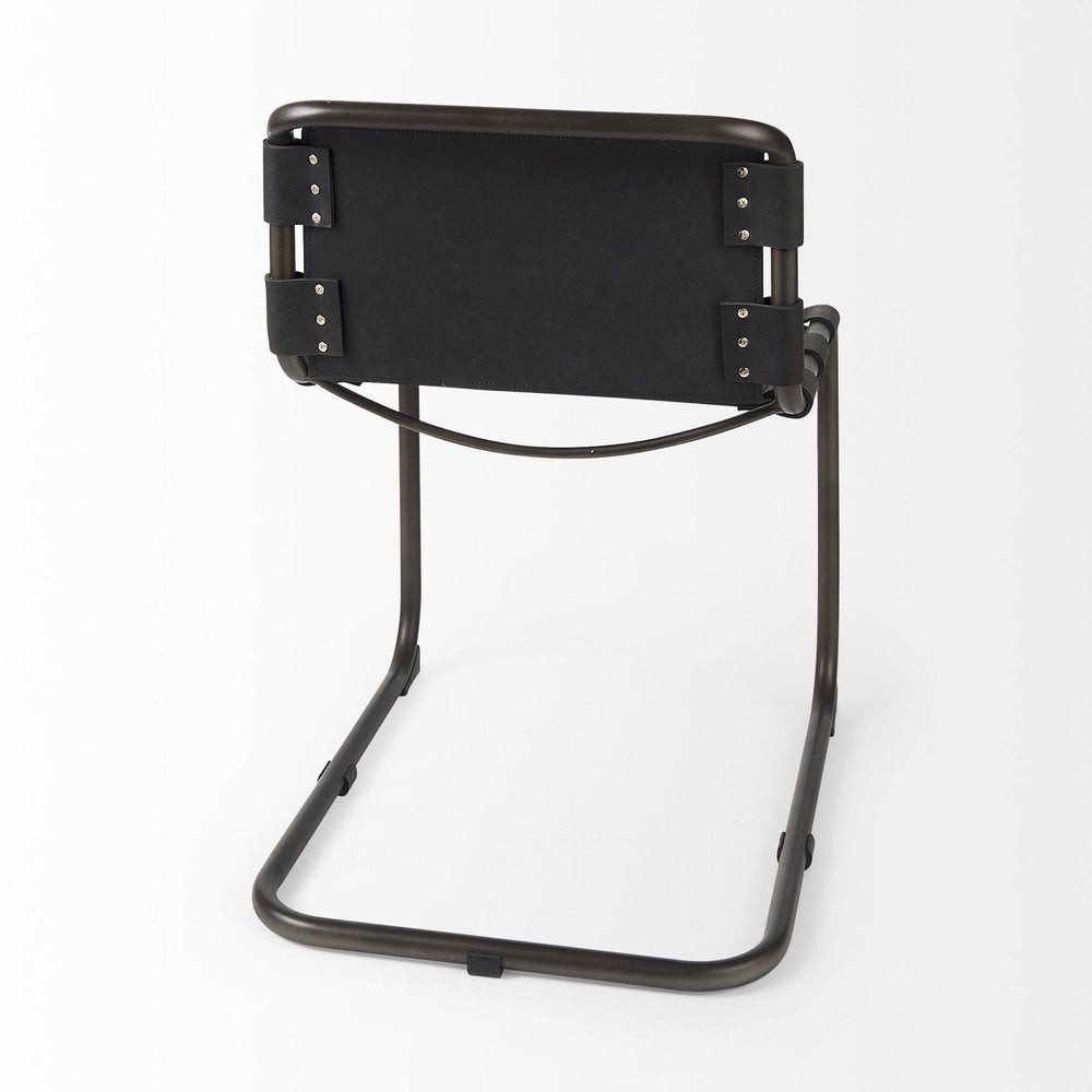 Black Leather Metal Open Back Dining Side Chair HomeRoots