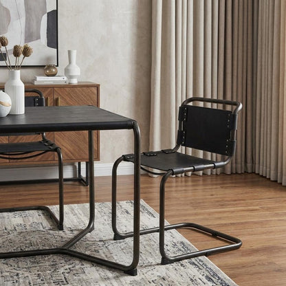 Black Leather Metal Open Back Dining Side Chair HomeRoots