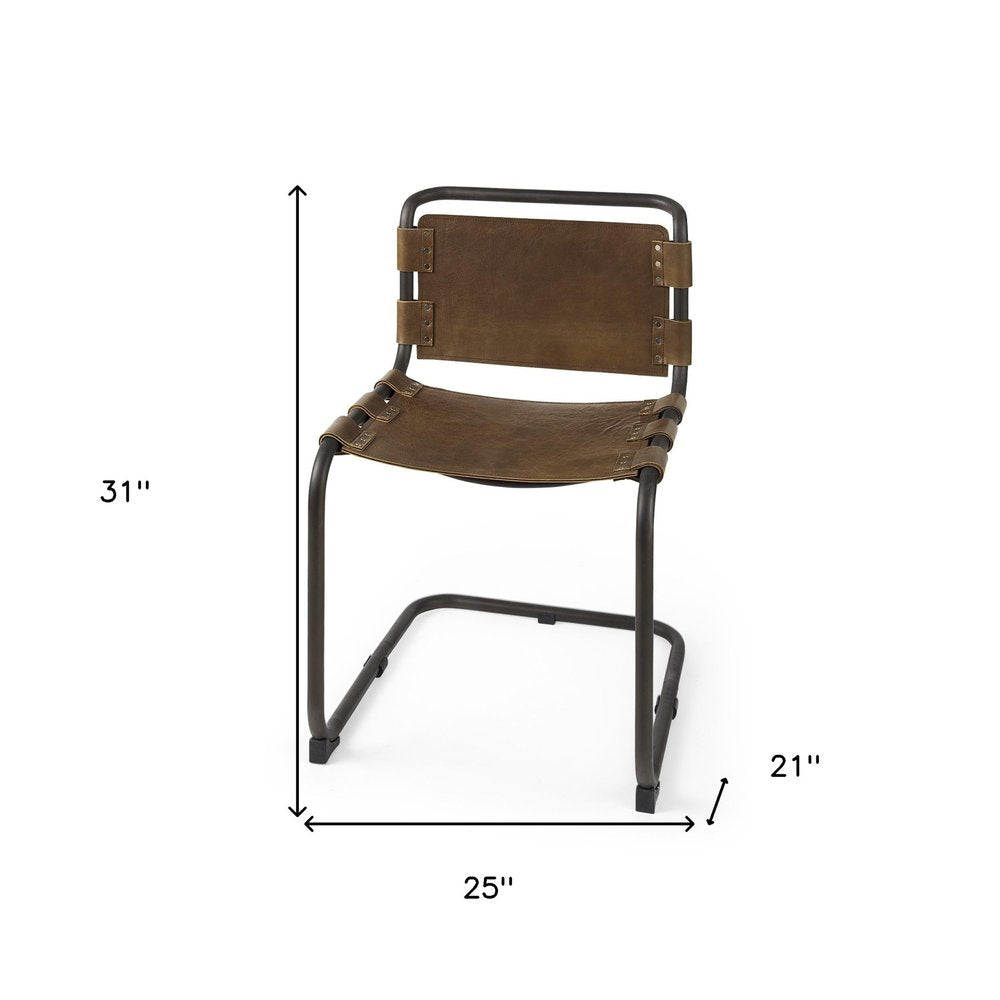 Brown And Black Leather Metal Open Back Dining Side Chair HomeRoots