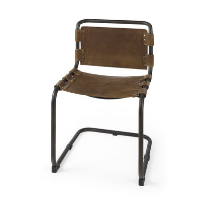 Brown And Black Leather Metal Open Back Dining Side Chair HomeRoots