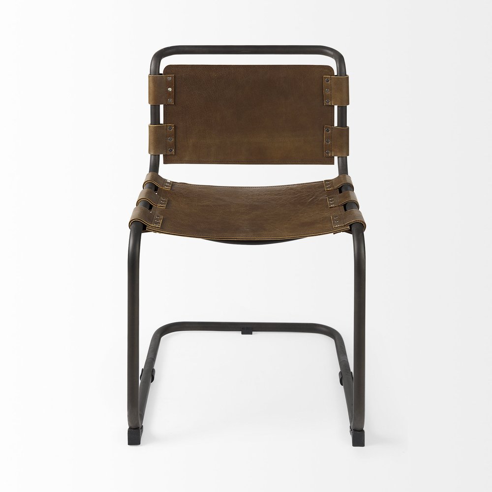 Brown And Black Leather Metal Open Back Dining Side Chair HomeRoots