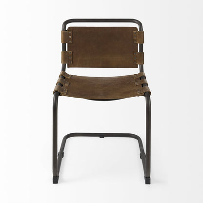 Brown And Black Leather Metal Open Back Dining Side Chair HomeRoots