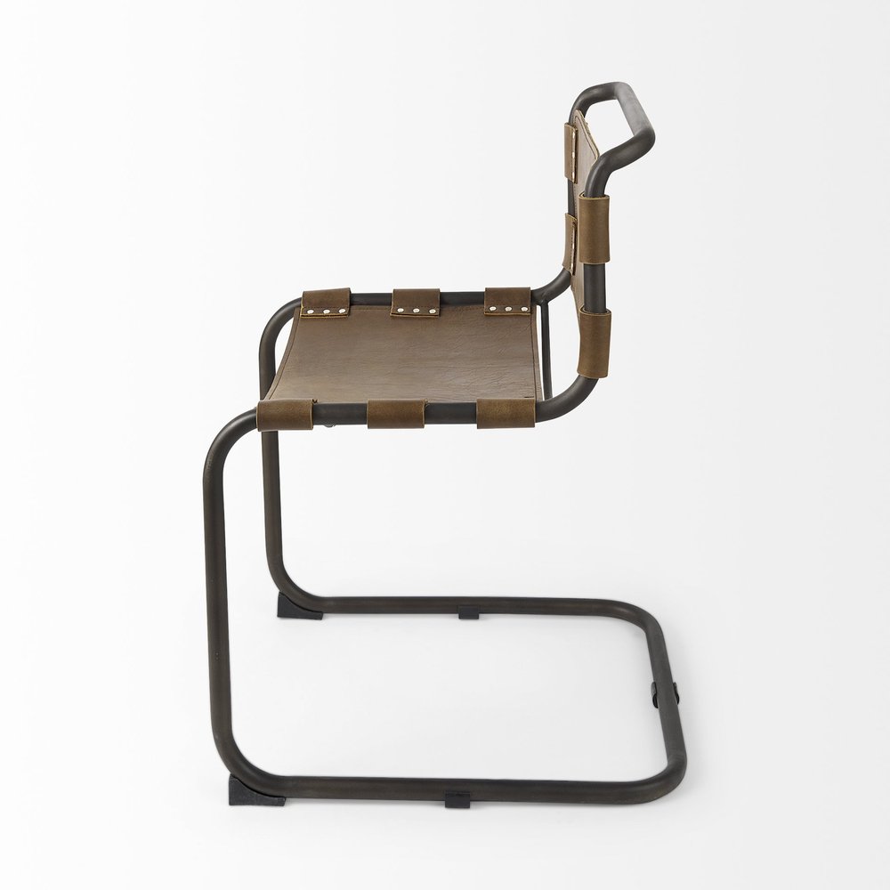 Brown And Black Leather Metal Open Back Dining Side Chair HomeRoots