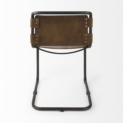 Brown And Black Leather Metal Open Back Dining Side Chair HomeRoots